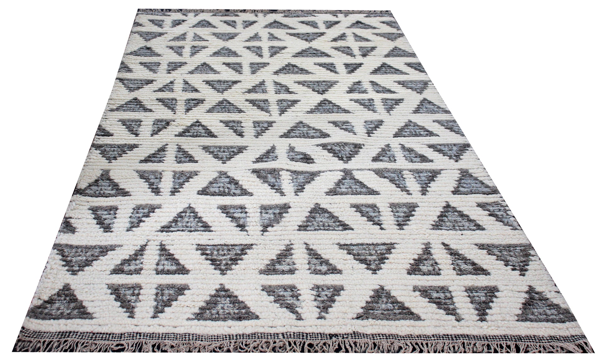 Hand Knotted Ivory Gray Geometric Rug - Striped Texture Area Rug 5x8 Feet 