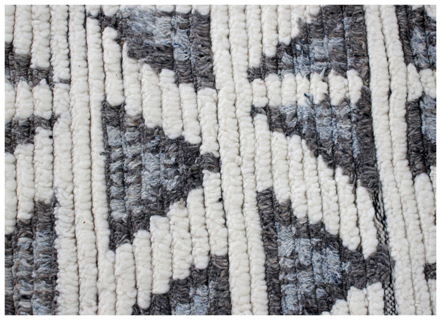 Hand Knotted Ivory Gray Geometric Rug - Striped Texture Area Rug 5x8 Feet 