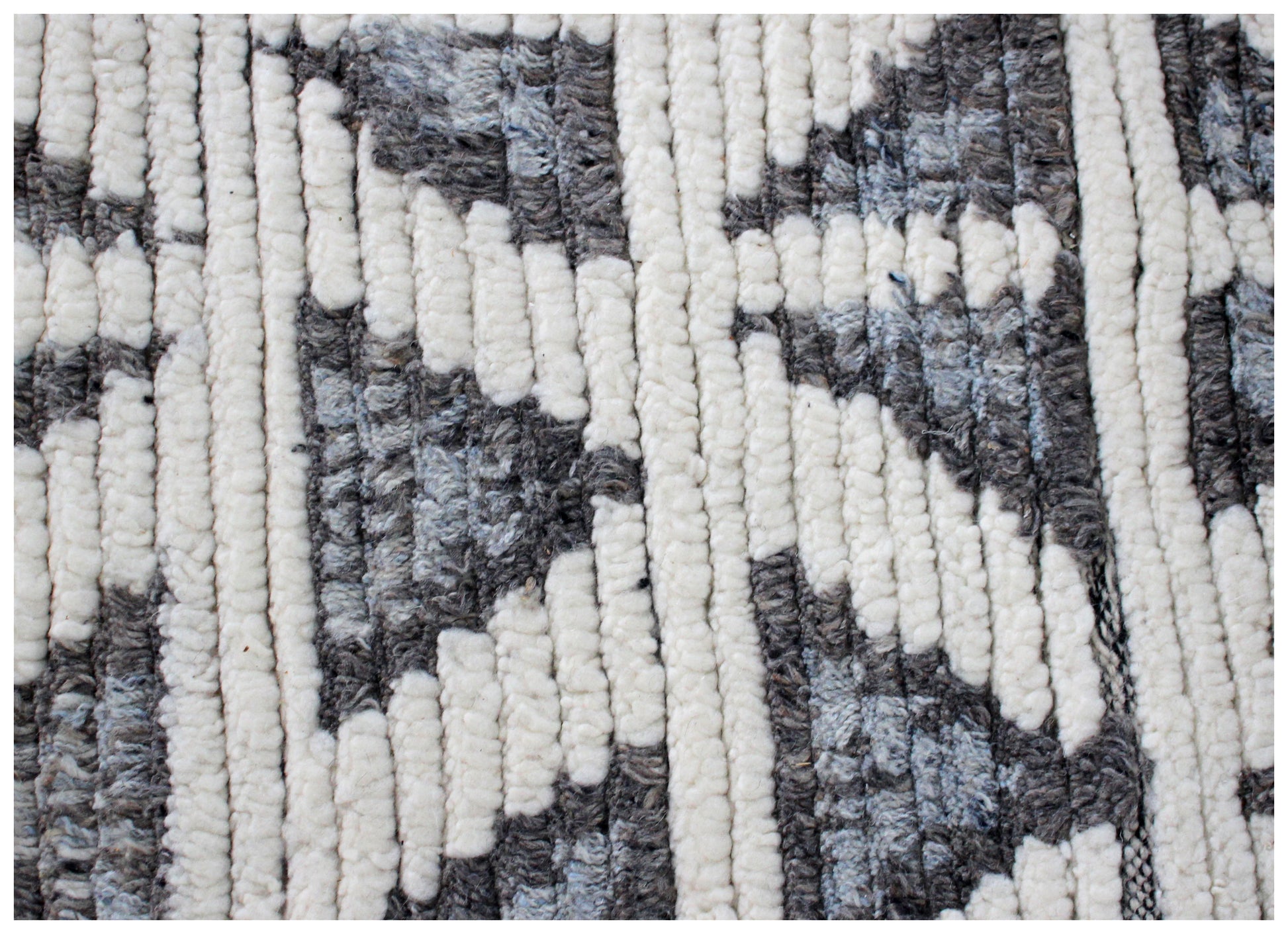 Hand Knotted Ivory Gray Geometric Rug - Striped Texture Area Rug 5x8 Feet 