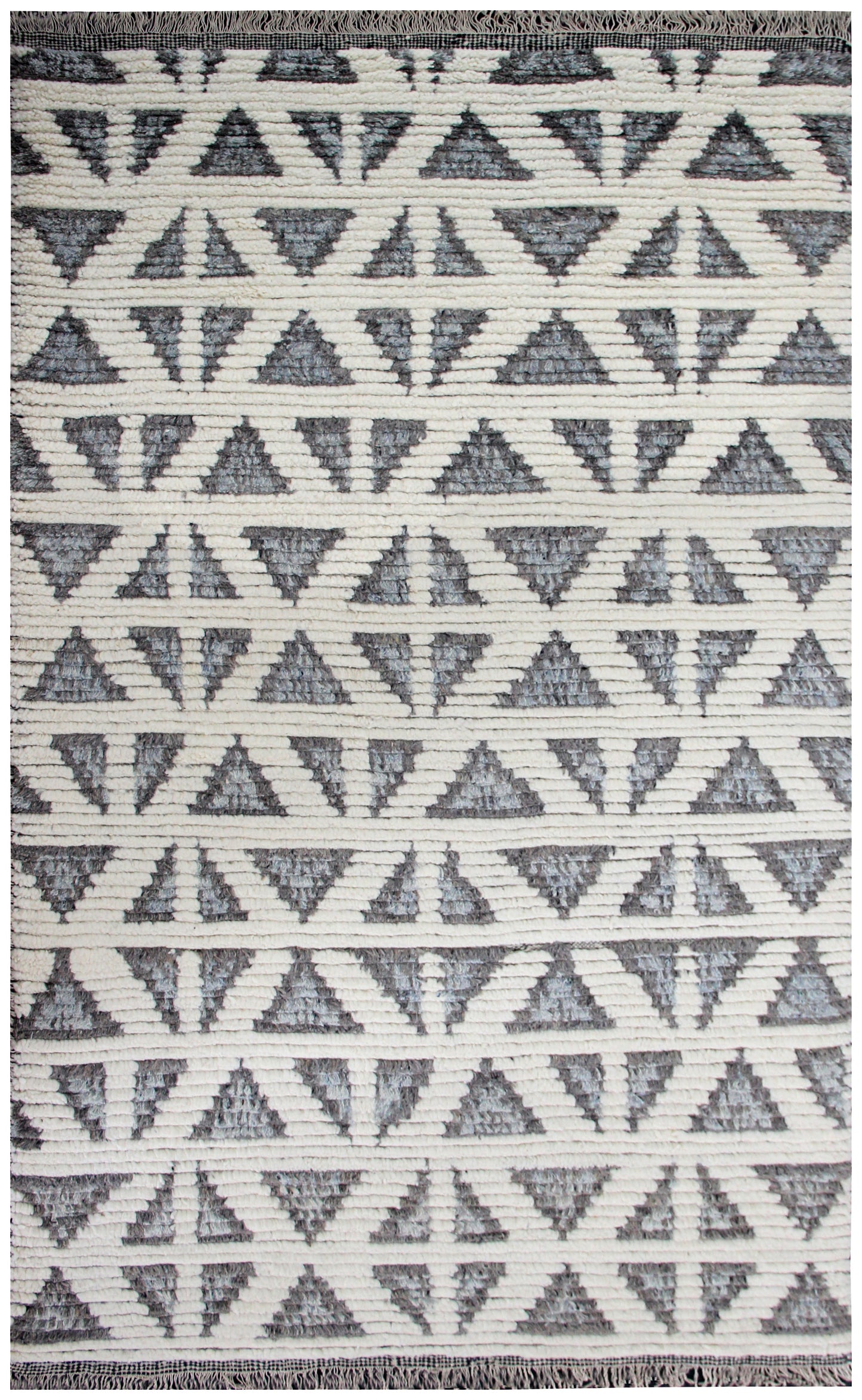 Hand Knotted Ivory Gray Geometric Rug - Striped Texture Area Rug 5x8 Feet 