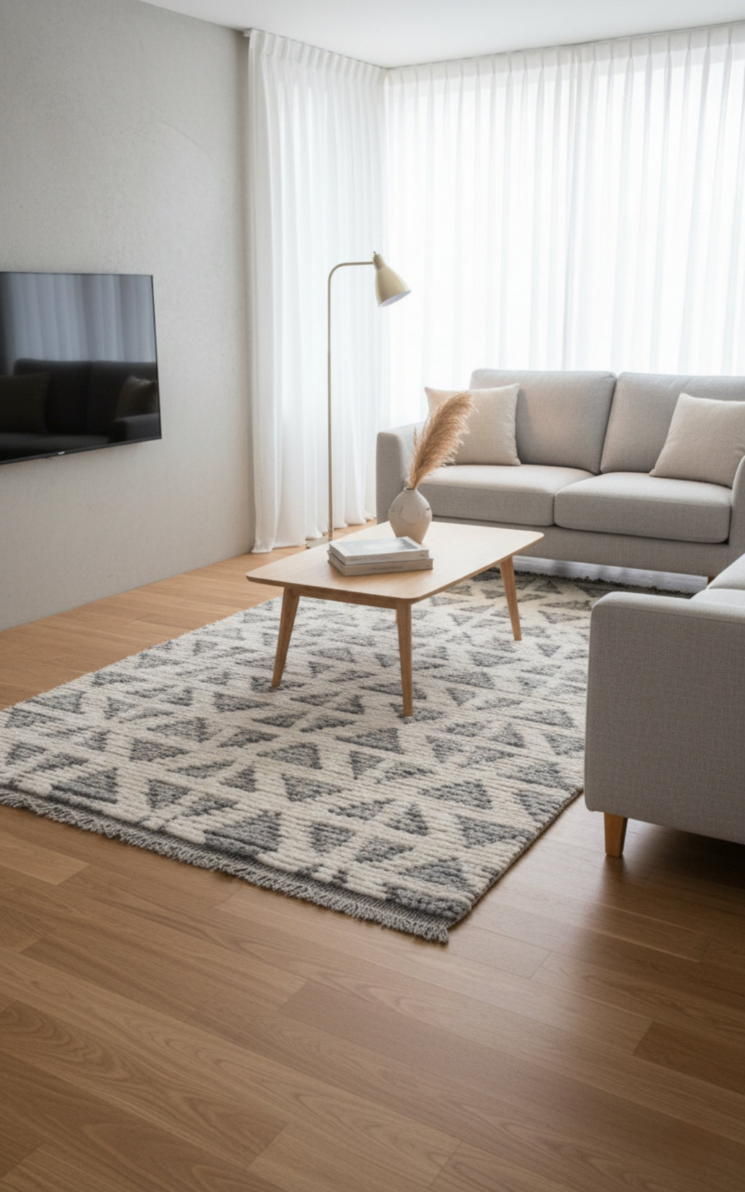 Hand Knotted Ivory Gray Geometric Rug - Striped Texture Area Rug 5x8 Feet 