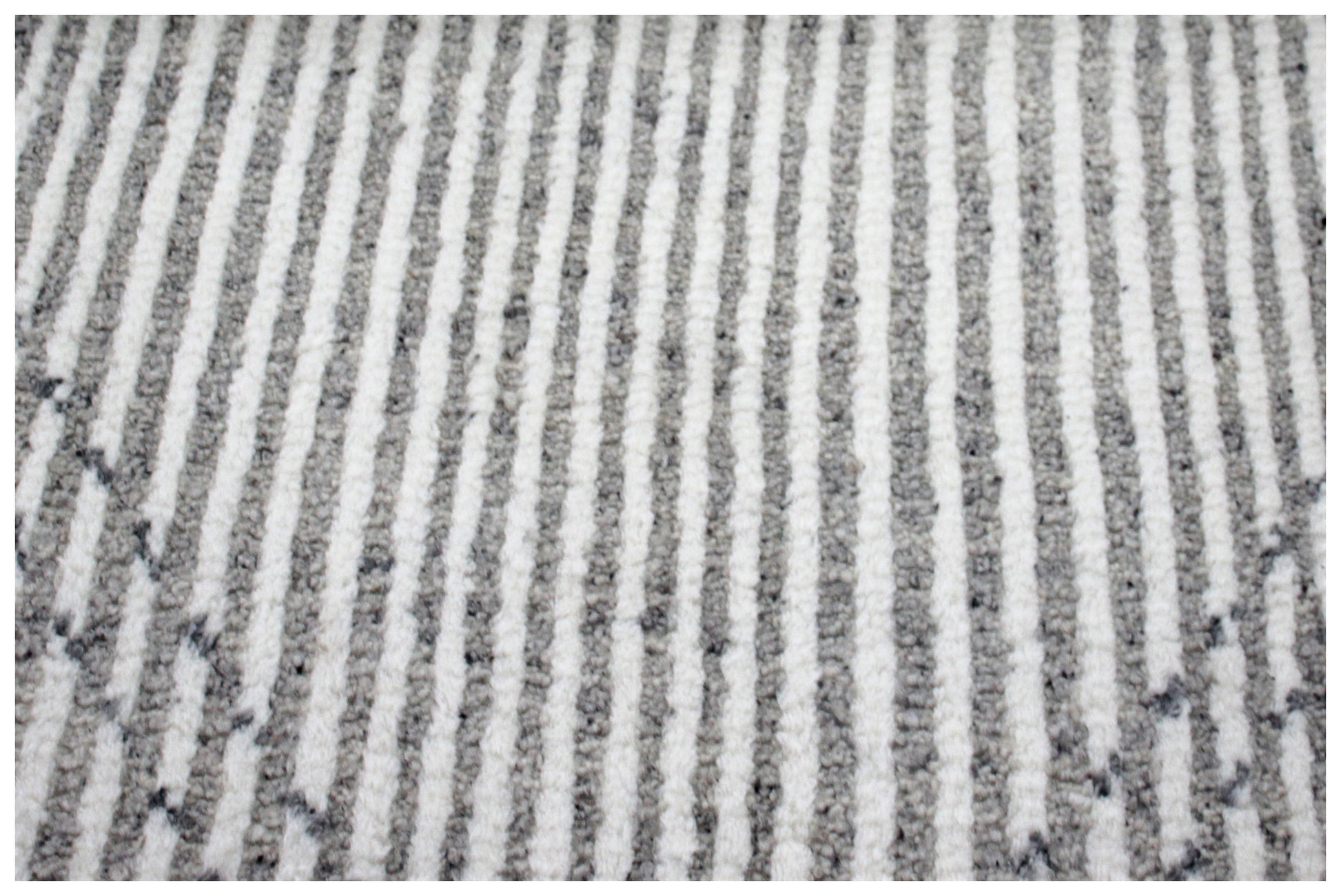 Hand Knotted Ivory Gray Modern Striped Rug - Hand Carved Texture 5.6x8.6 Feet 