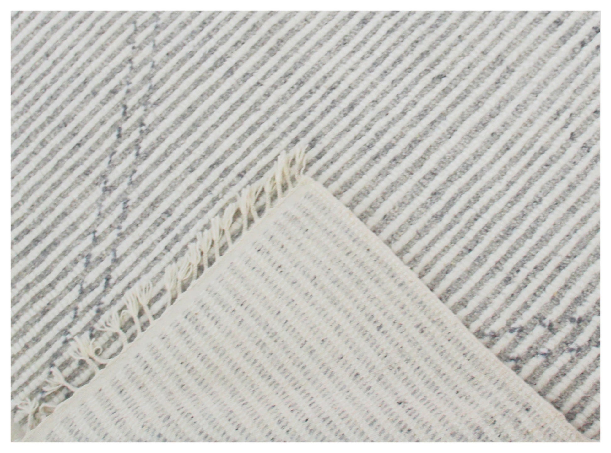 Hand Knotted Ivory Gray Modern Striped Rug - Hand Carved Texture 5.6x8.6 Feet 