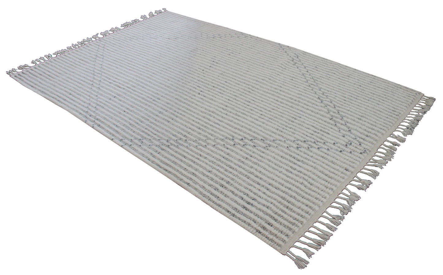 Hand Knotted Ivory Gray Modern Striped Rug - Hand Carved Texture 5.6x8.6 Feet 