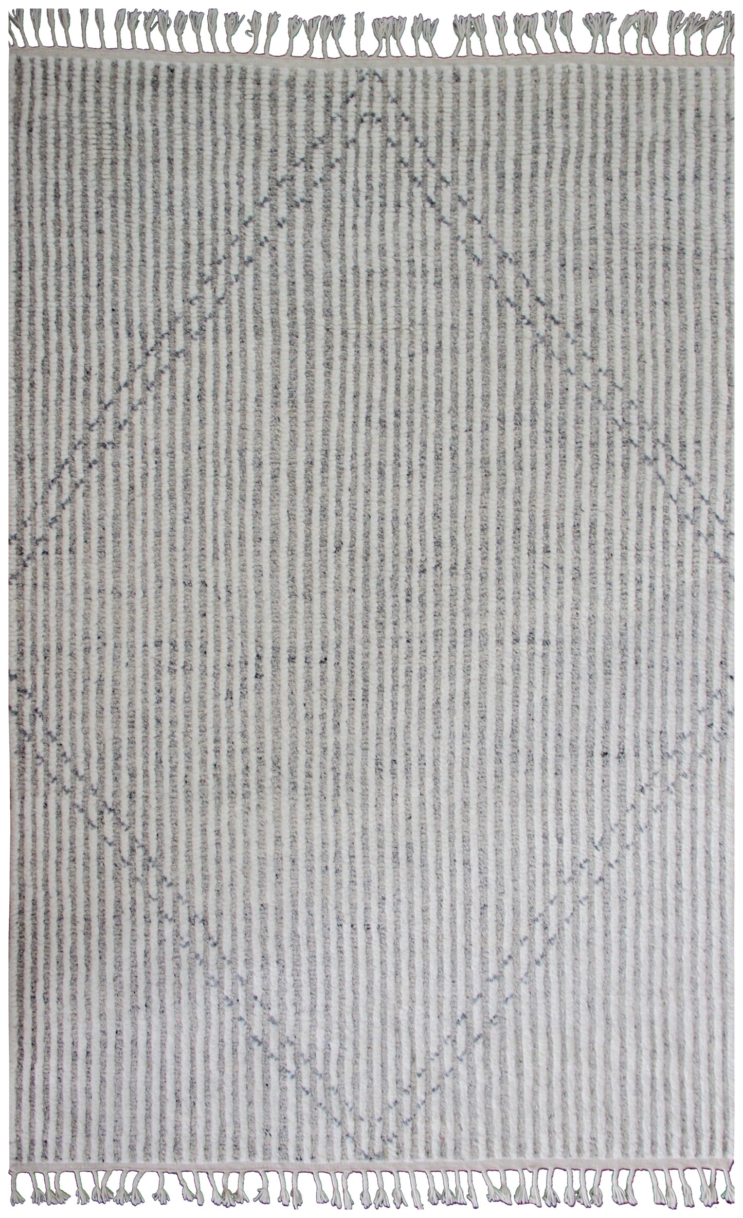 Hand Knotted Ivory Gray Modern Striped Rug - Hand Carved Texture 5.6x8.6 Feet 