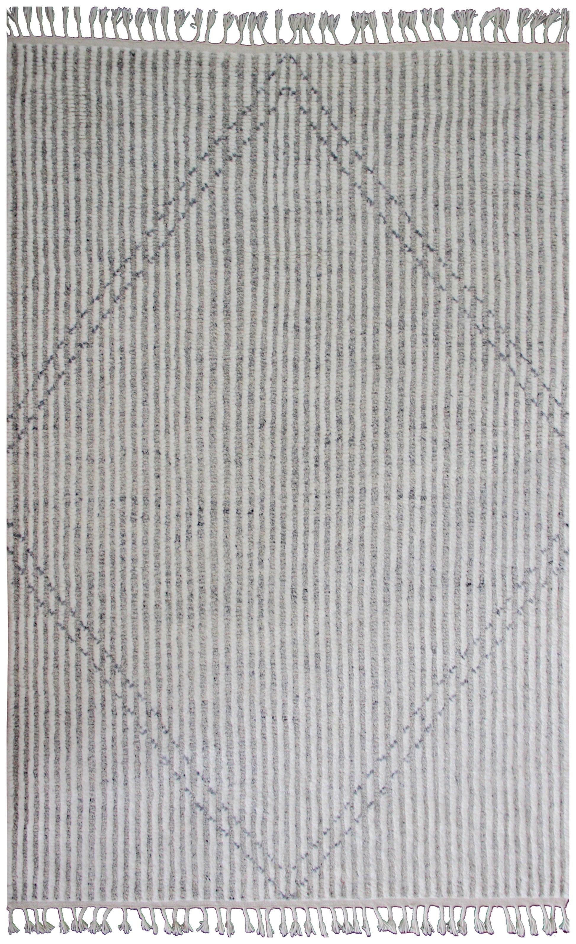 Hand Knotted Ivory Gray Modern Striped Rug - Hand Carved Texture 5.6x8.6 Feet 