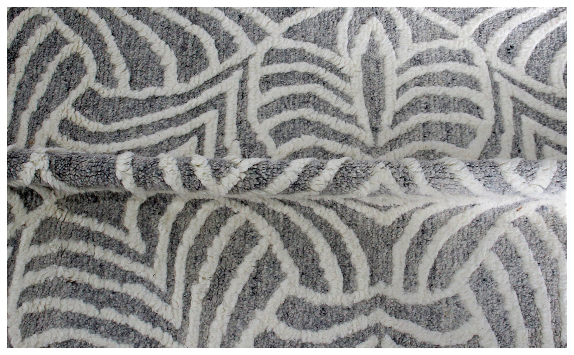 Hand Knotted Ivory Gray Modern Swirl Rug - Hand Carved Texture Area Rug 5.6x8 
