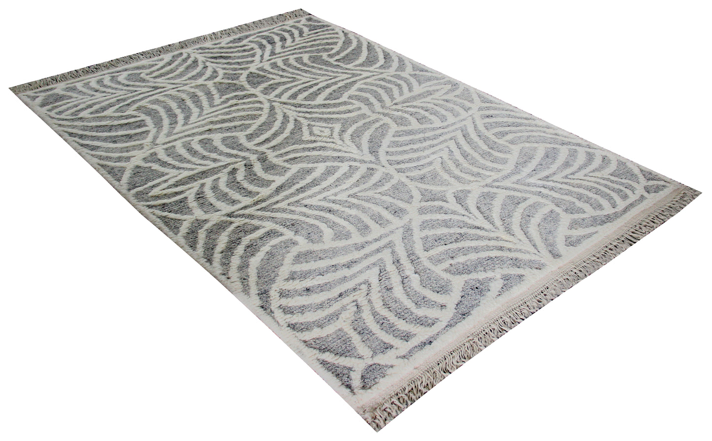 Hand Knotted Ivory Gray Modern Swirl Rug - Hand Carved Texture Area Rug 5.6x8 
