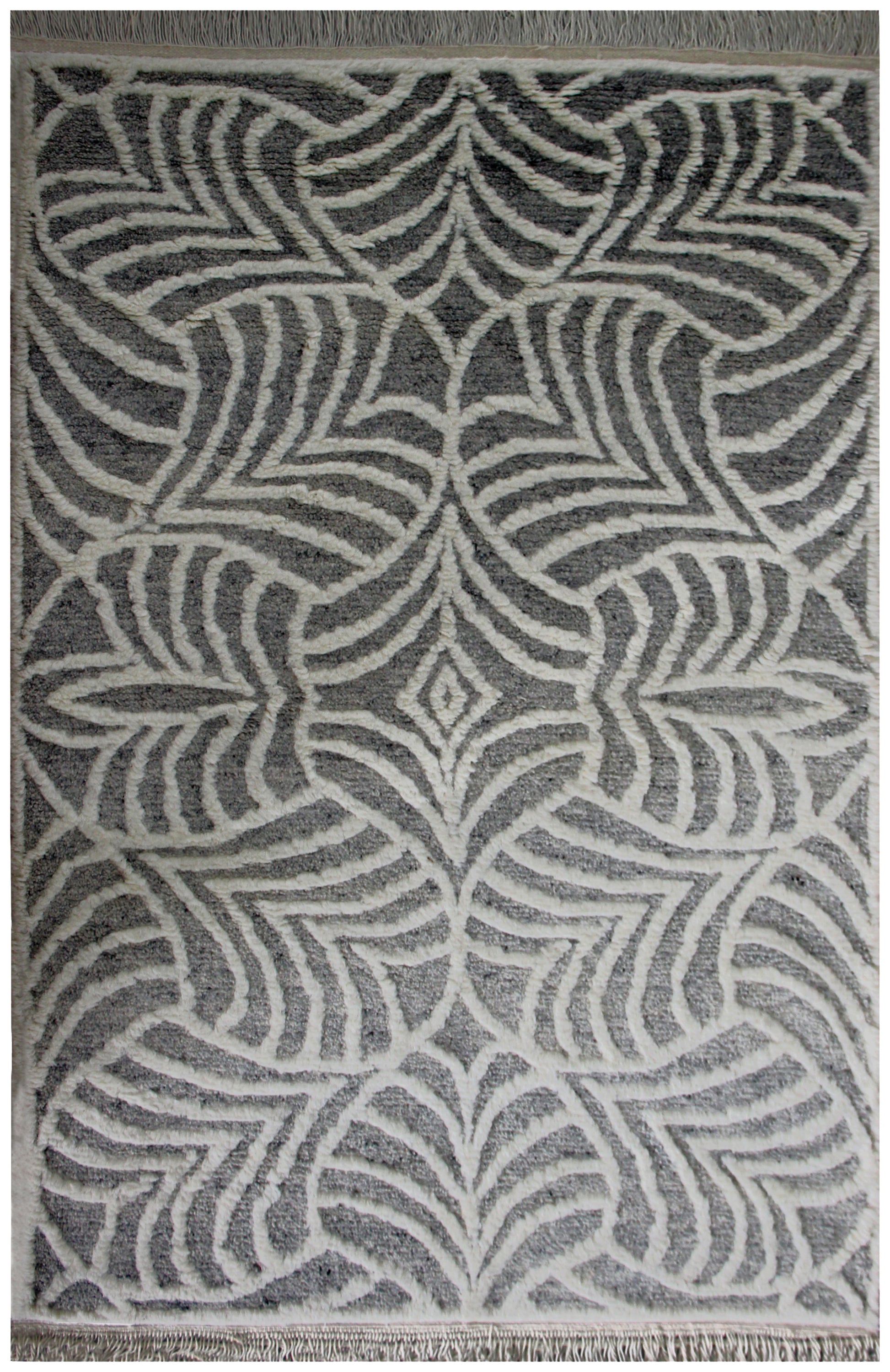 Hand Knotted Ivory Gray Modern Swirl Rug - Hand Carved Texture Area Rug 5.6x8 