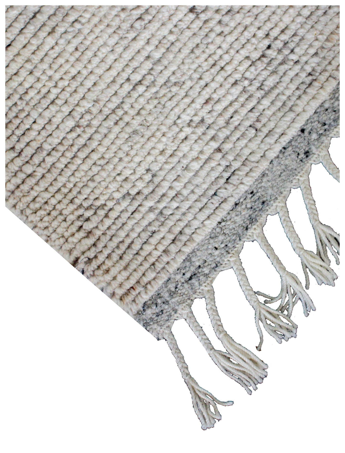 Hand Knotted Ivory Gray Striped Rug - Textured Area Rug 6x8 Feet 