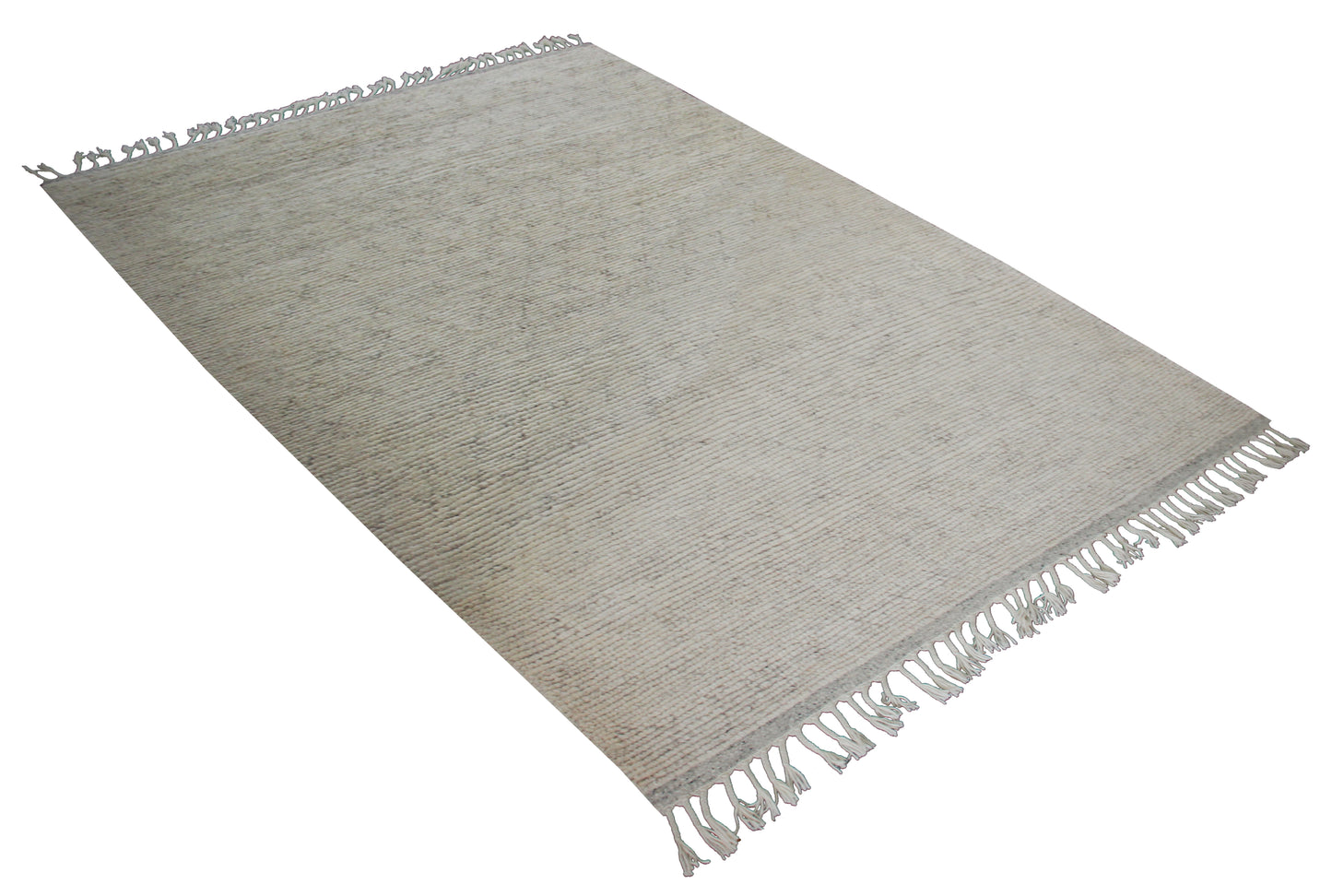 Hand Knotted Ivory Gray Striped Rug - Textured Area Rug 6x8 Feet 