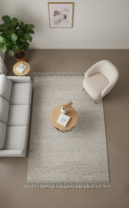 Hand Knotted Ivory Gray Striped Rug - Textured Area Rug 6x8 Feet