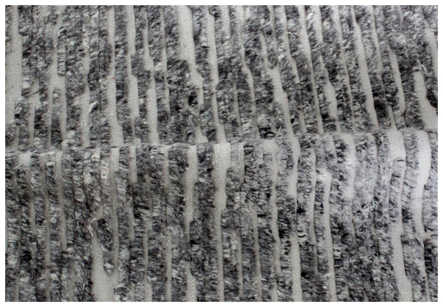 Hand Knotted Ivory Silver Charcoal Abstract Striped Rug - Modern Texture 5x8 