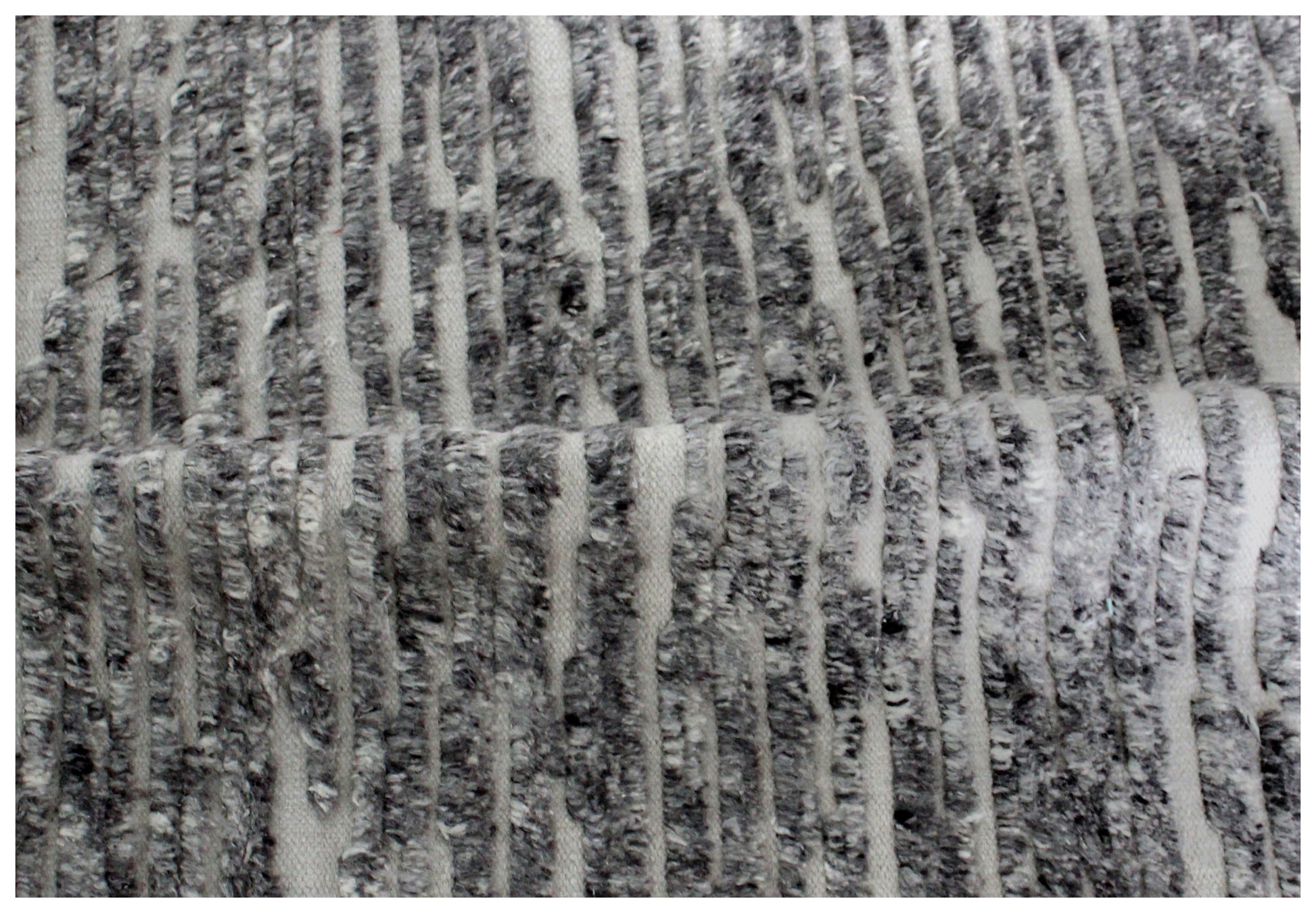 Hand Knotted Ivory Silver Charcoal Abstract Striped Rug - Modern Texture 5x8 