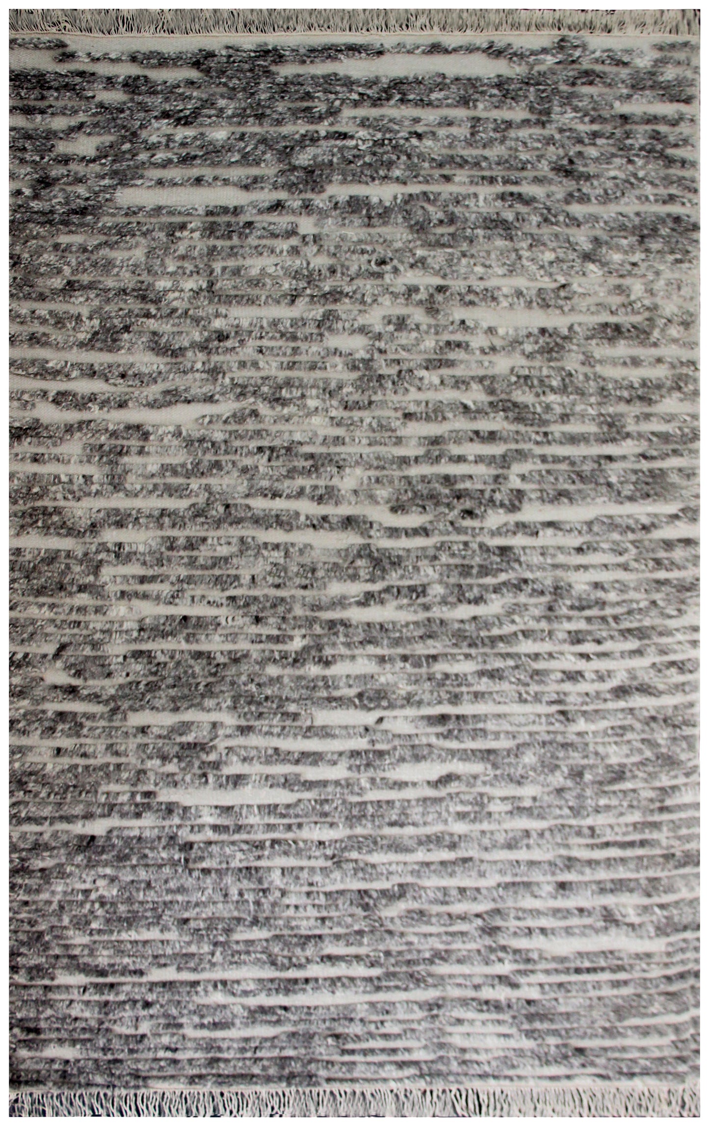 Hand Knotted Ivory Silver Charcoal Abstract Striped Rug - Modern Texture 5x8 