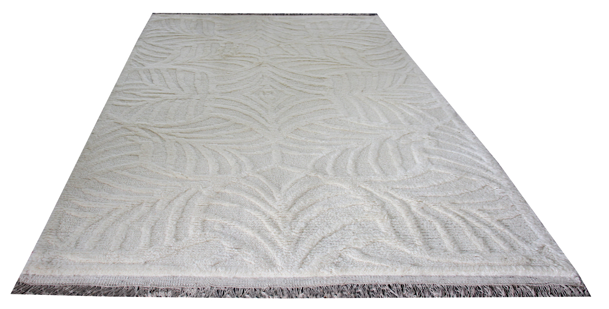 Hand Knotted Ivory Swirl Rug - Hand Carved Texture Area Rug 5.6x8 Feet 