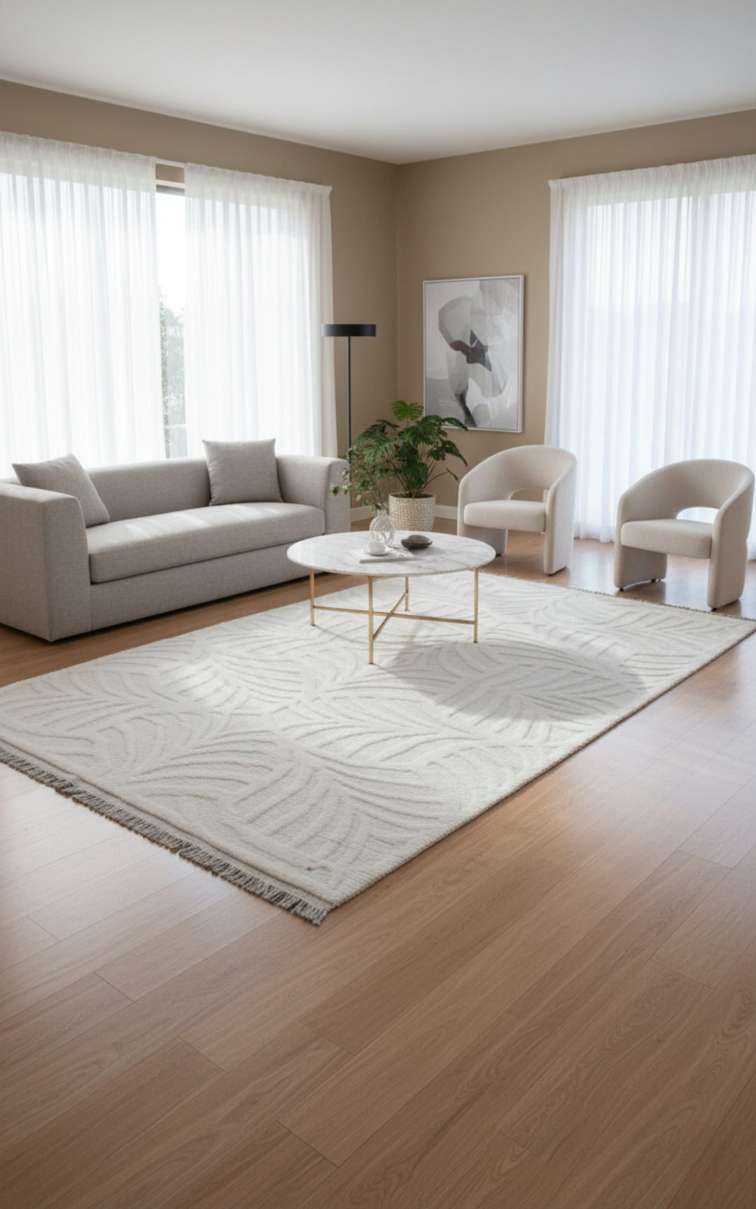 Hand Knotted Ivory Swirl Rug - Hand Carved Texture Area Rug 5.6x8 Feet 