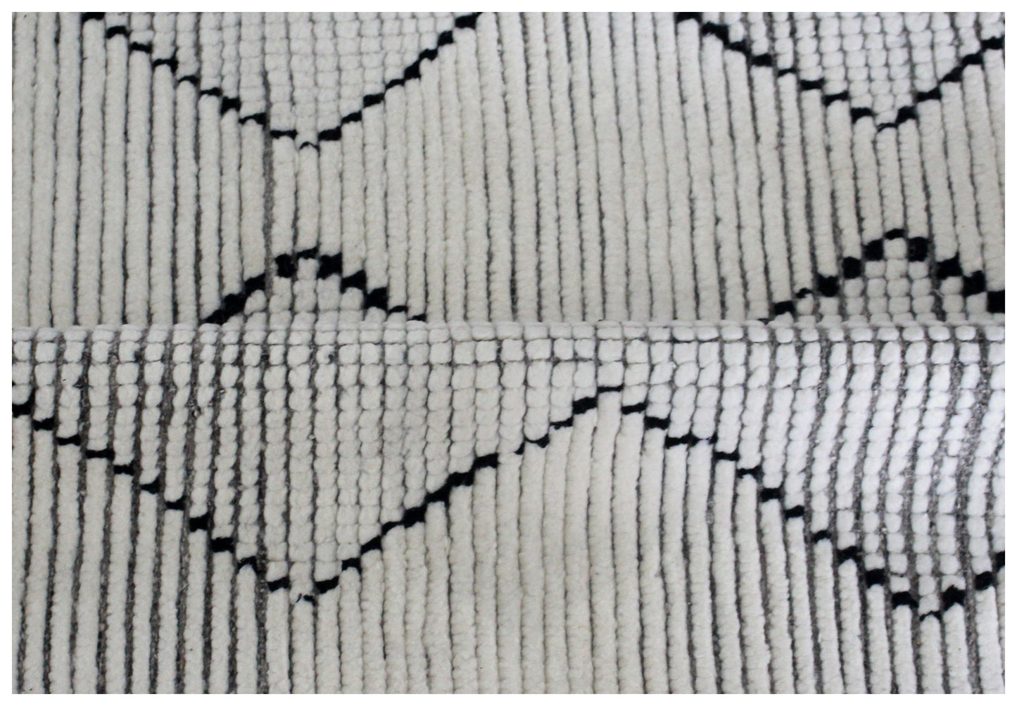 Hand Knotted Ivory and Black Geometric Diamond Rug - Modern Area Rug 5.6x7.6 Feet 