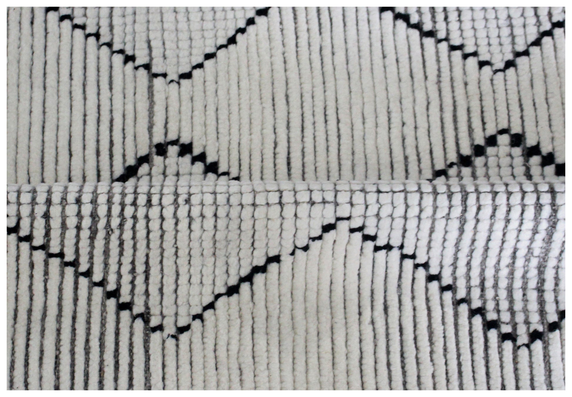 Hand Knotted Ivory and Black Geometric Diamond Rug - Modern Area Rug 5.6x7.6 Feet 