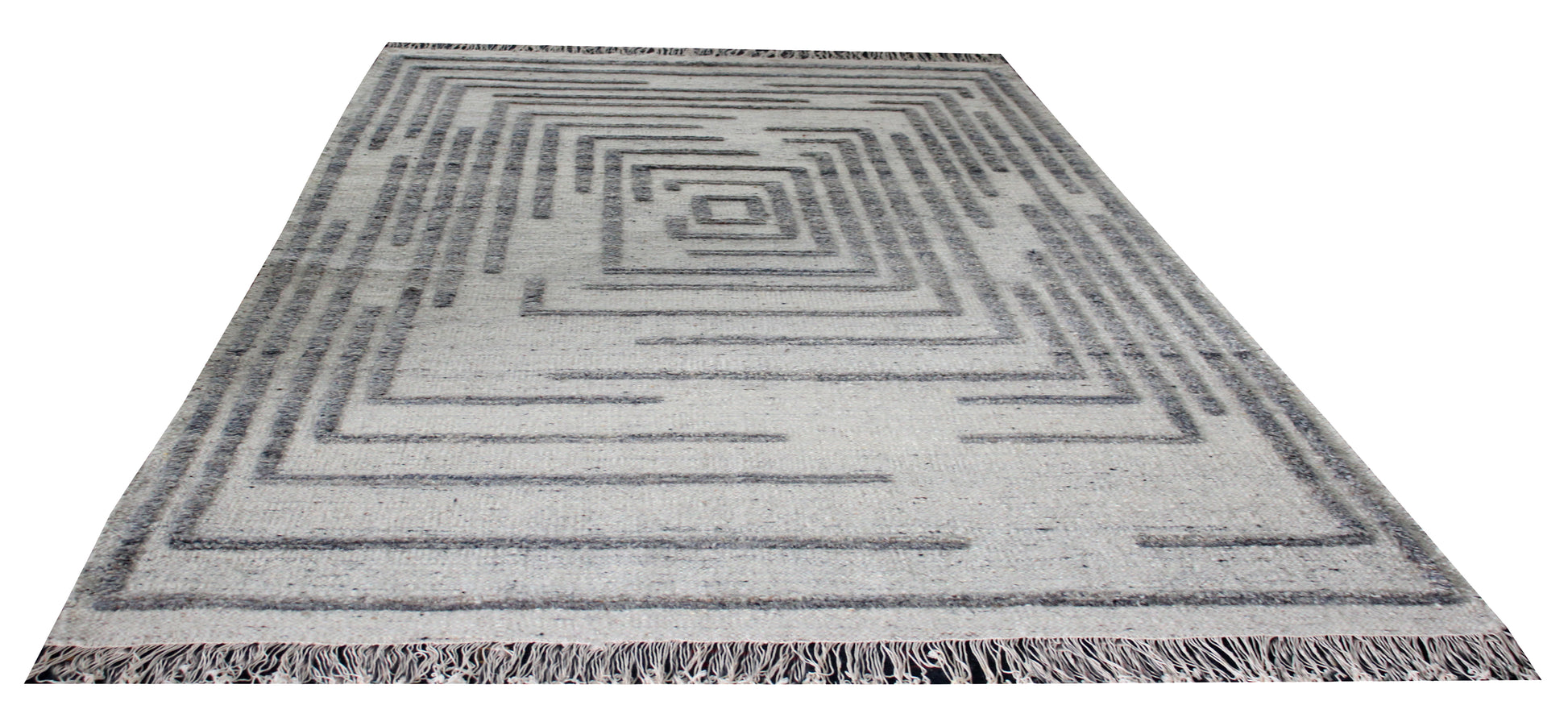 Hand Knotted Ivory and Gray Geometric Maze Rug - Modern Area Rug 5.6x8.6 Feet 