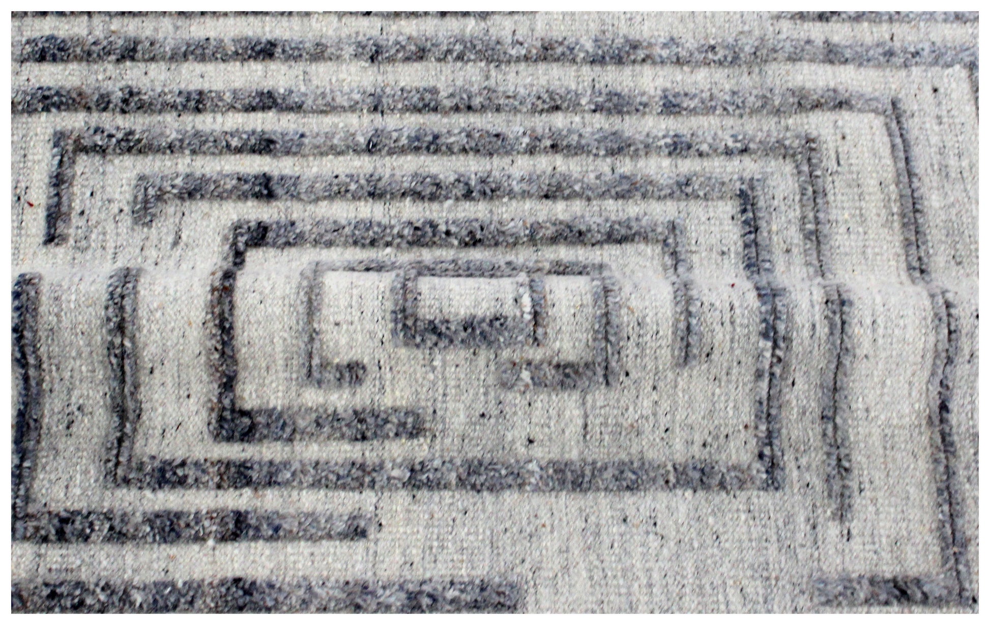 Hand Knotted Ivory and Gray Geometric Maze Rug - Modern Area Rug 5.6x8.6 Feet 