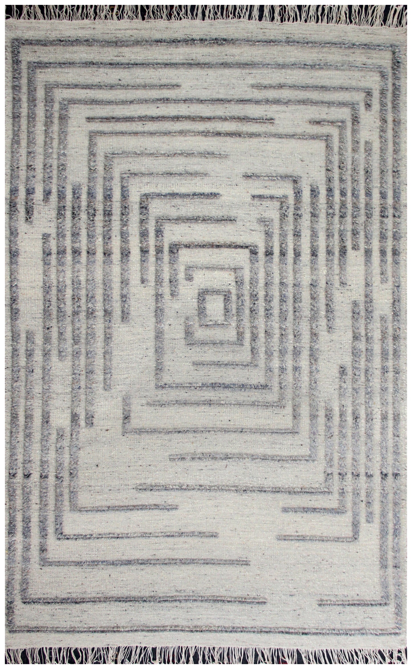 Hand Knotted Ivory and Gray Geometric Maze Rug - Modern Area Rug 5.6x8.6 Feet 