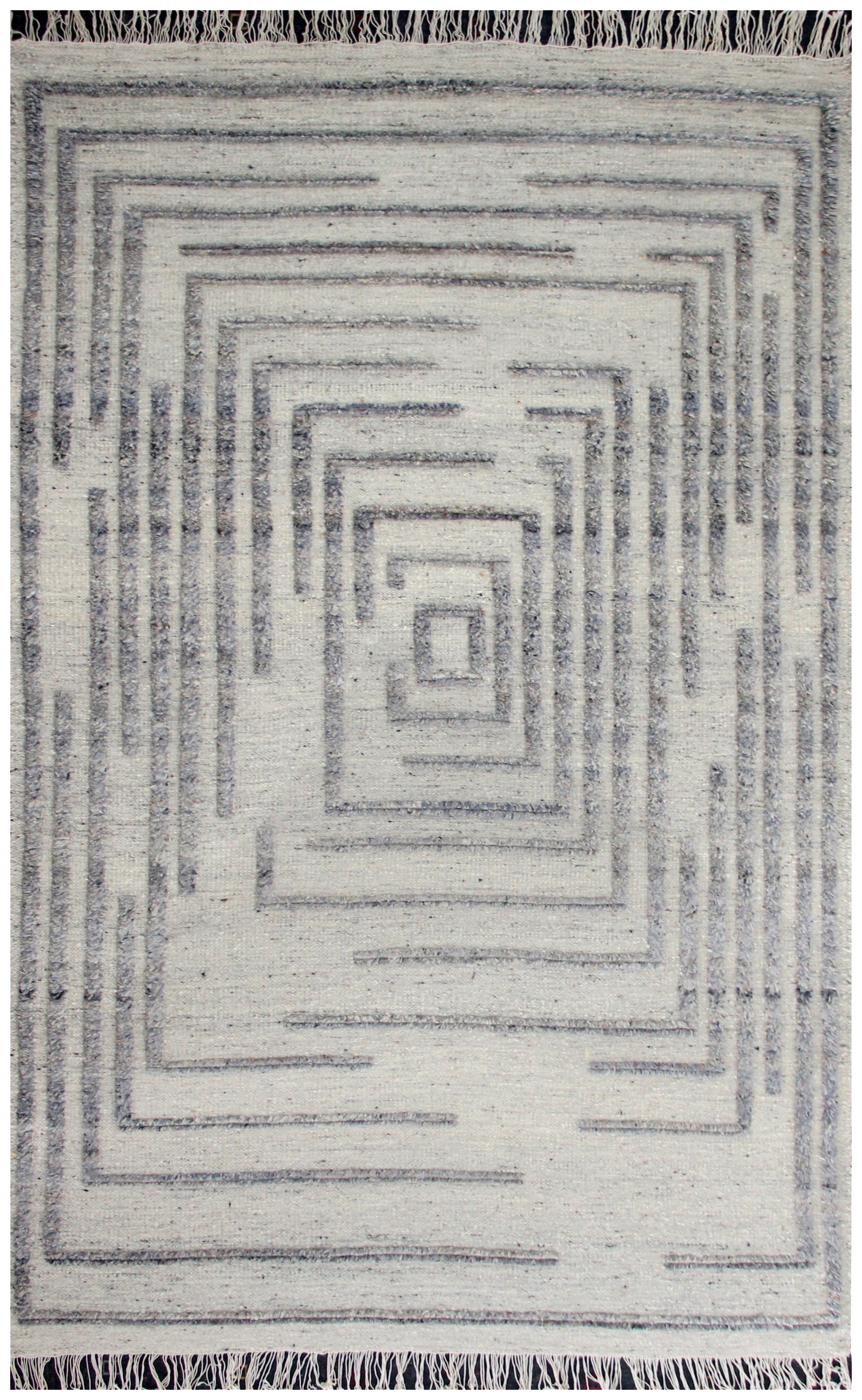 Hand Knotted Ivory and Gray Geometric Maze Rug - Modern Area Rug 5.6x8.6 Feet 