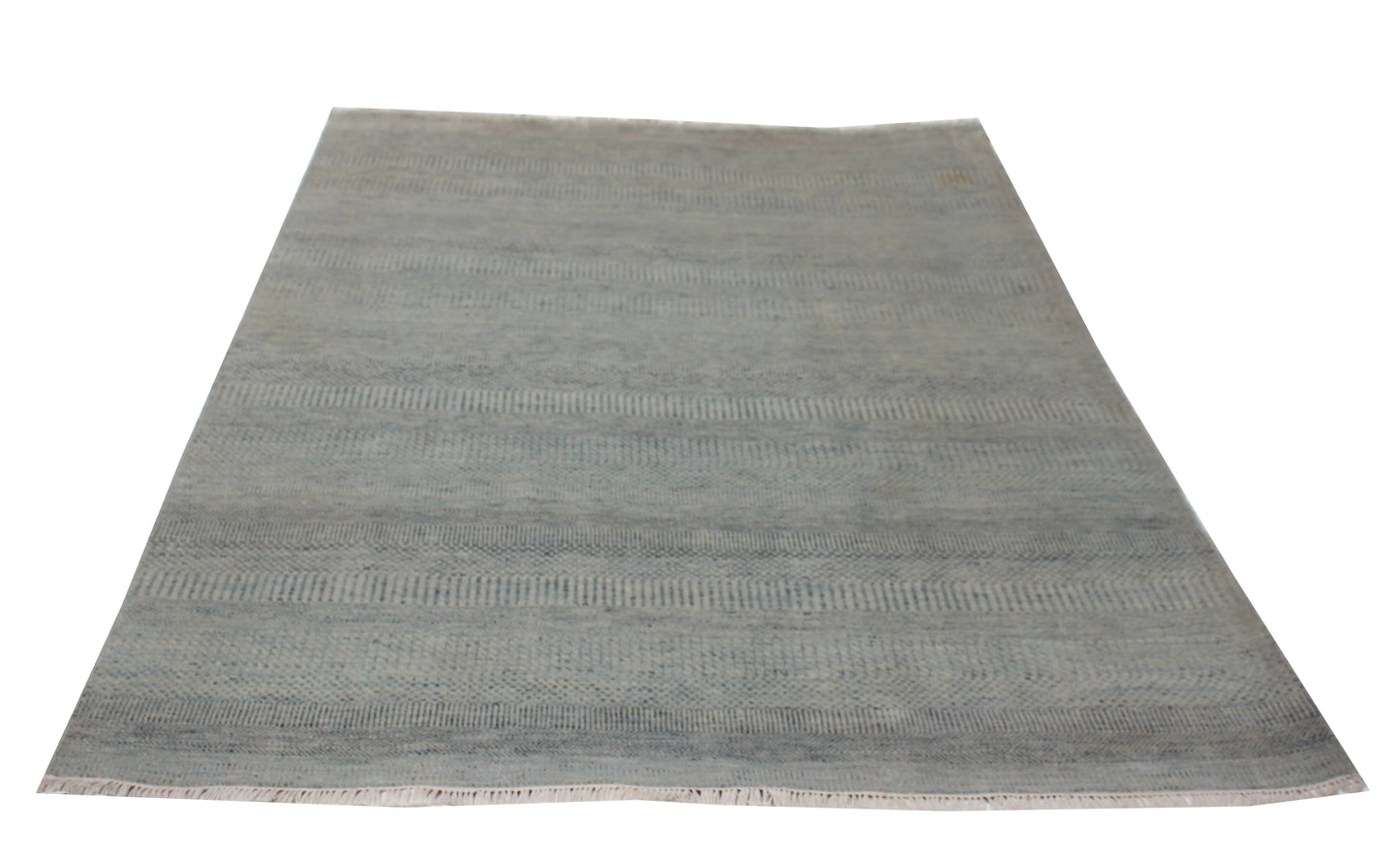 Hand Knotted Modern Silver Striped Rug - Contemporary Area Rug 6x9 Feet 