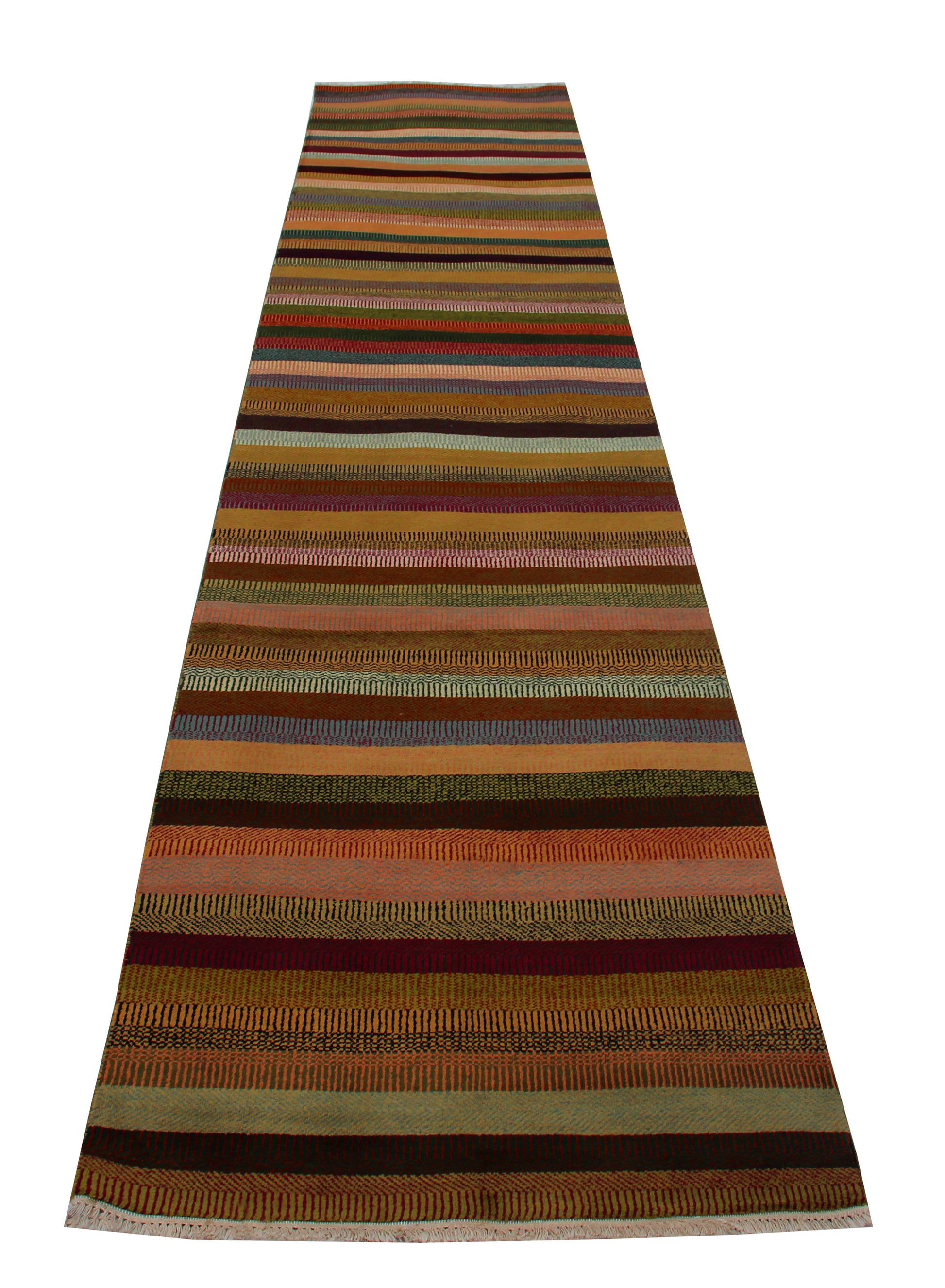Hand Knotted Modern Striped Runner Rug - Multicolor 100 KPSI 3x16 3x10 