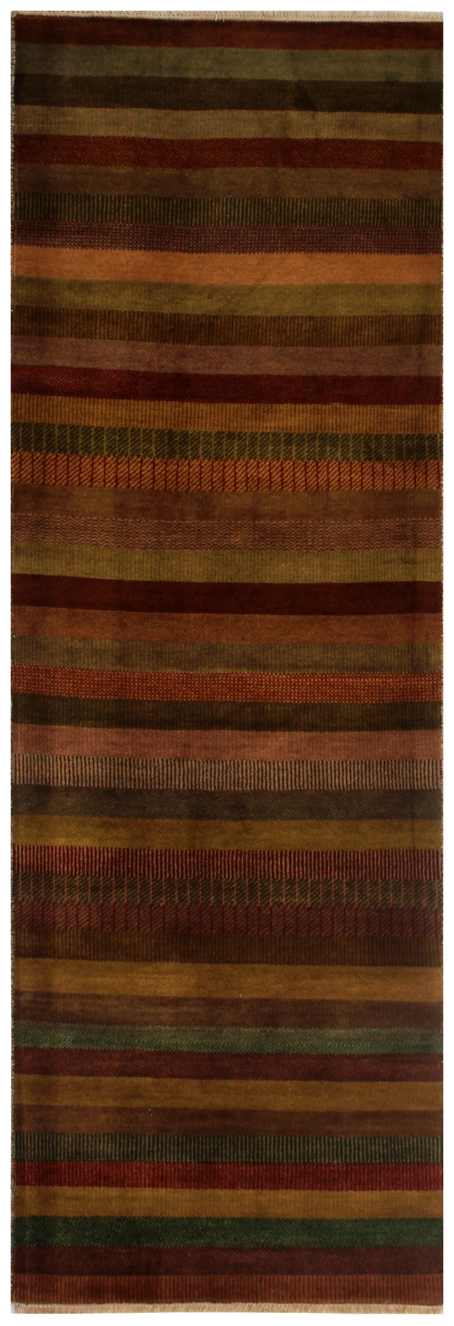 Hand Knotted Modern Striped Runner Rug - Multicolor 100 KPSI 3x16 3x10 