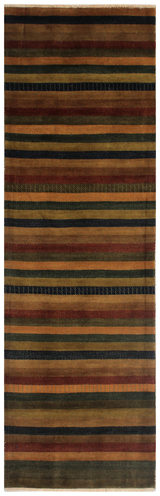 Hand Knotted Multicolor Striped Rug - Premium Wool 100 KPSI Runner