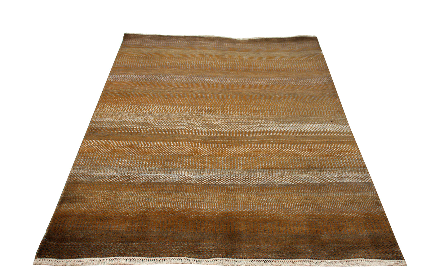 Hand Knotted Striped Modern Rug - Gold Brown Premium Wool Area Rug 