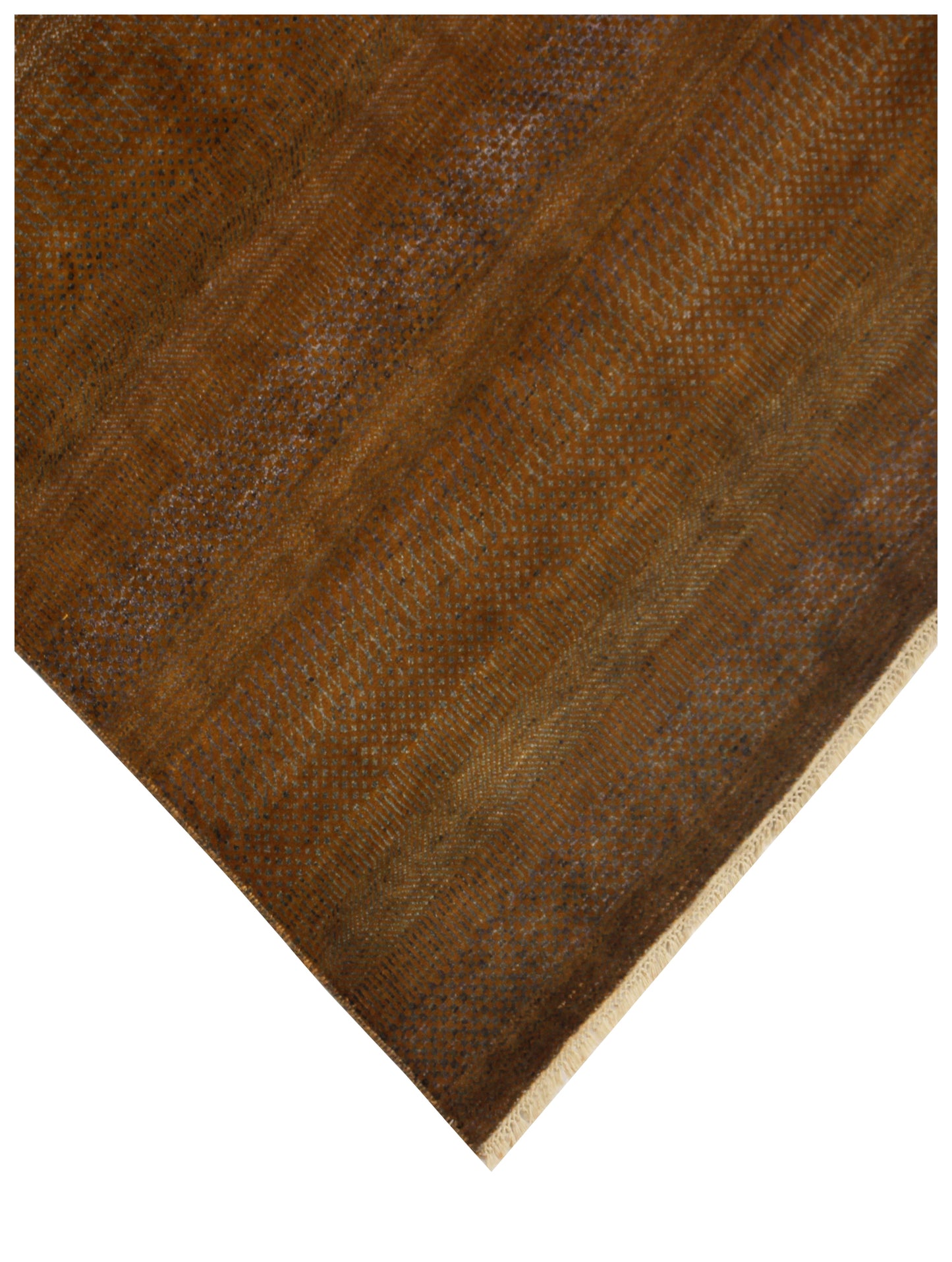 Hand Knotted Striped Modern Rug - Gold Brown Premium Wool Area Rug 