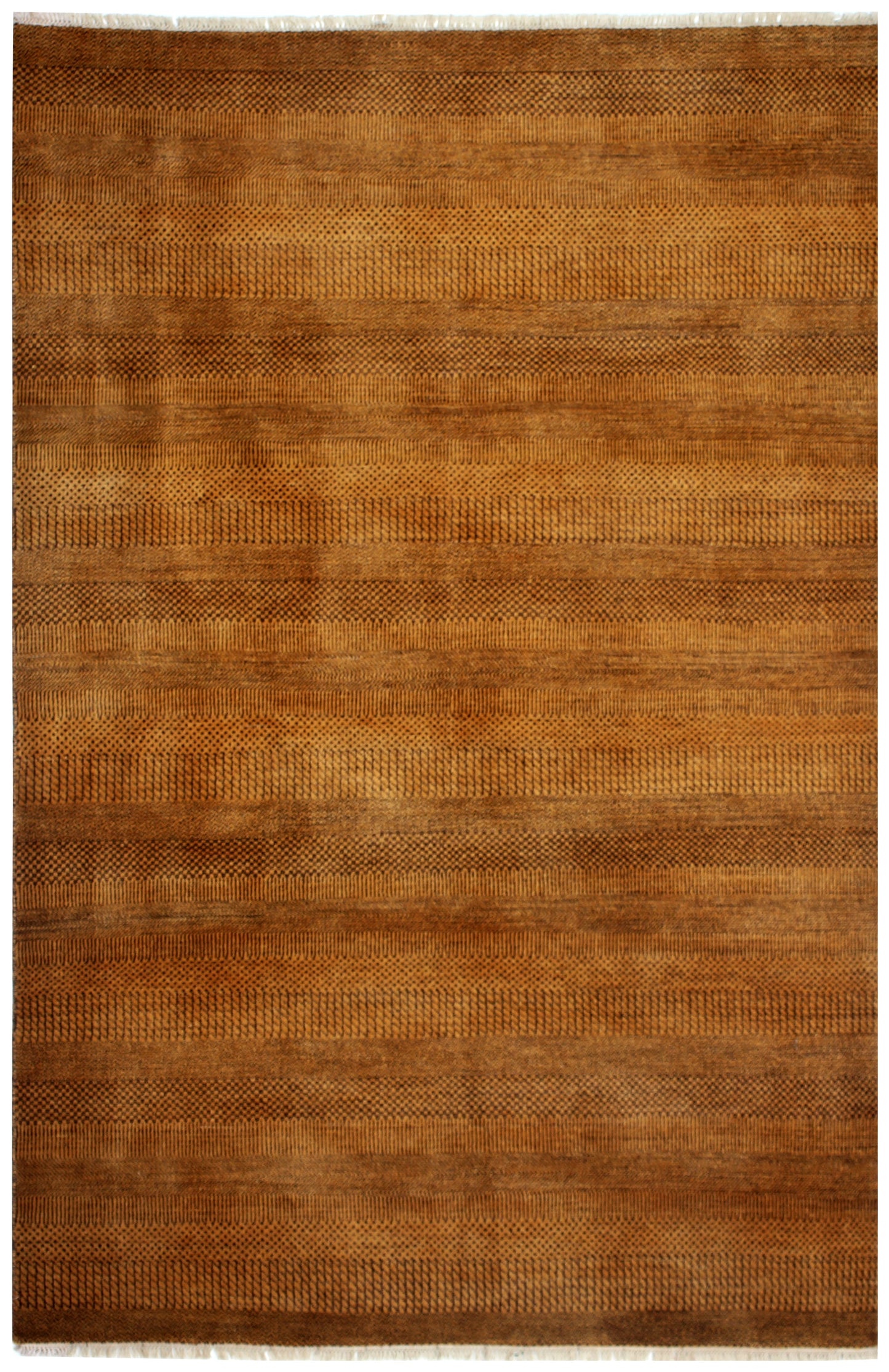 Hand Knotted Striped Modern Rug - Gold Brown Premium Wool Area Rug 