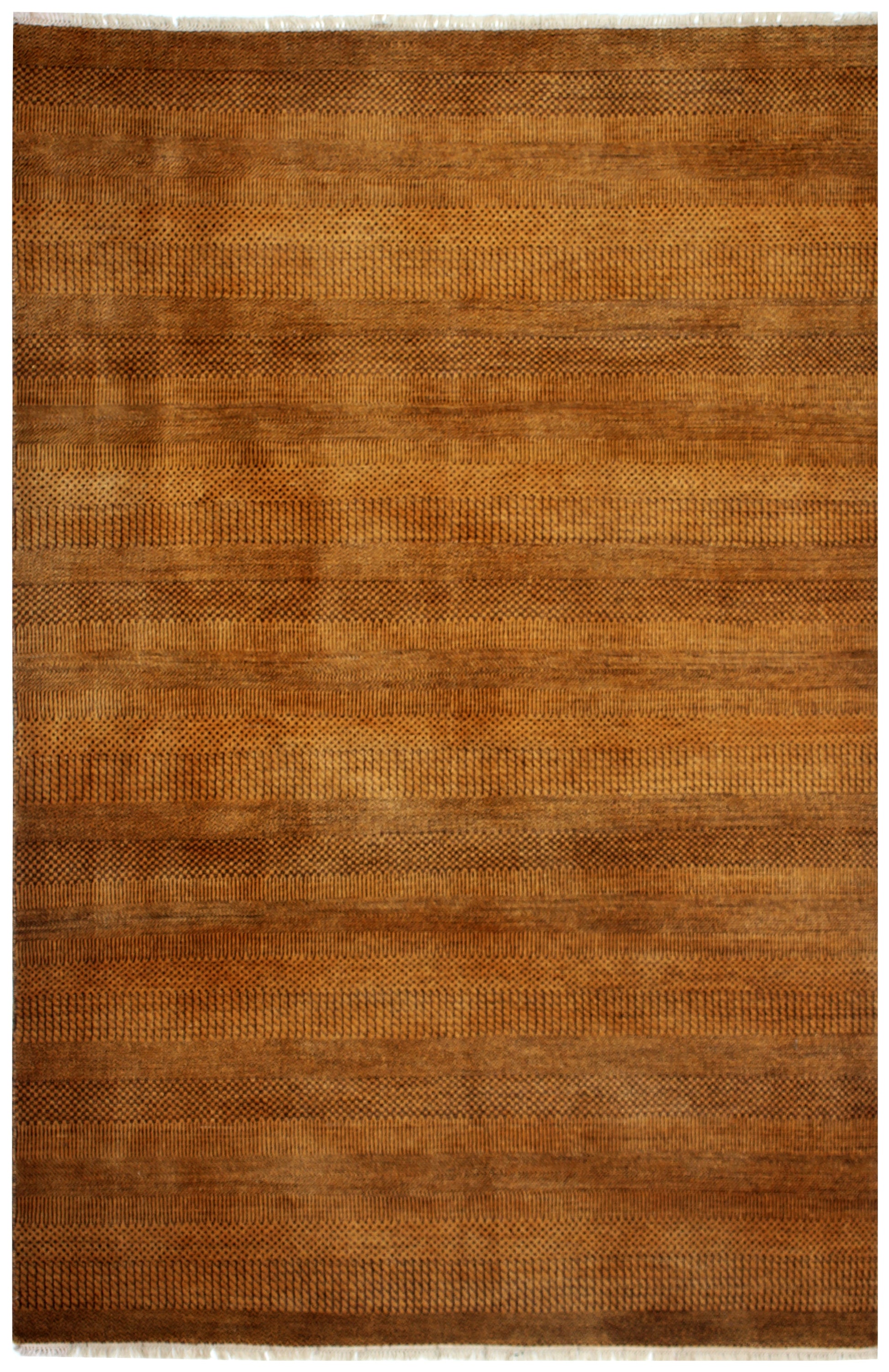 Hand Knotted Striped Modern Rug - Gold Brown Premium Wool Area Rug 