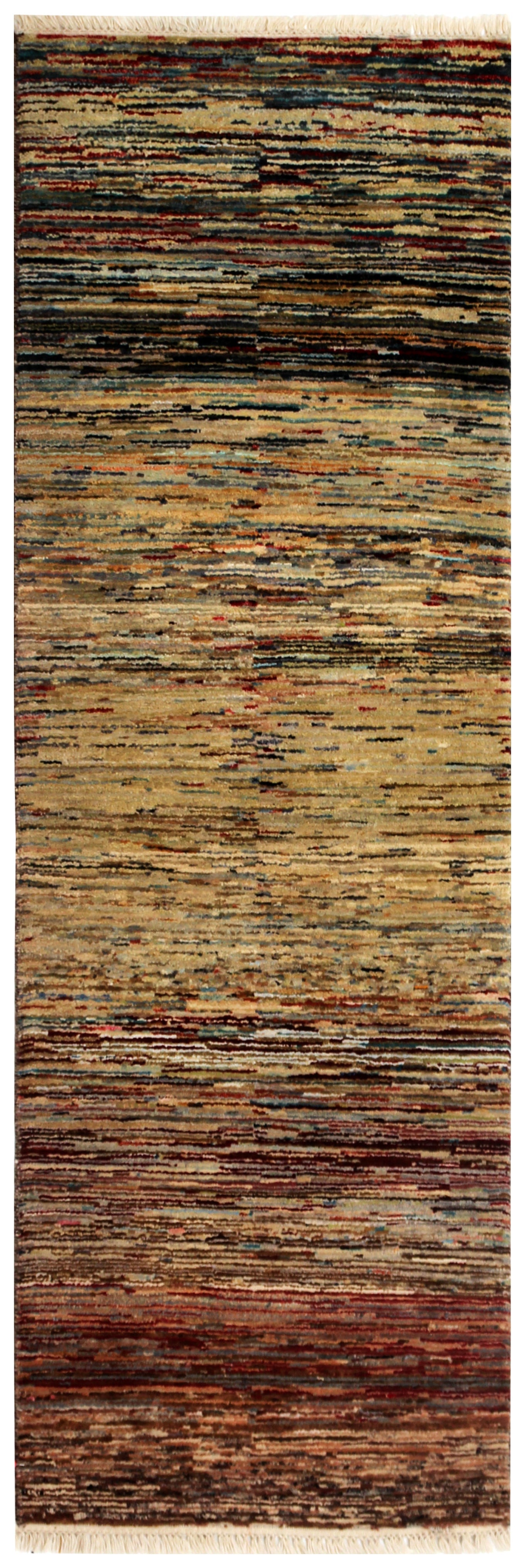 Hand Knotted Striped Modern Rug - Multicolor Grass-Inspired 2x6.6 Feet 