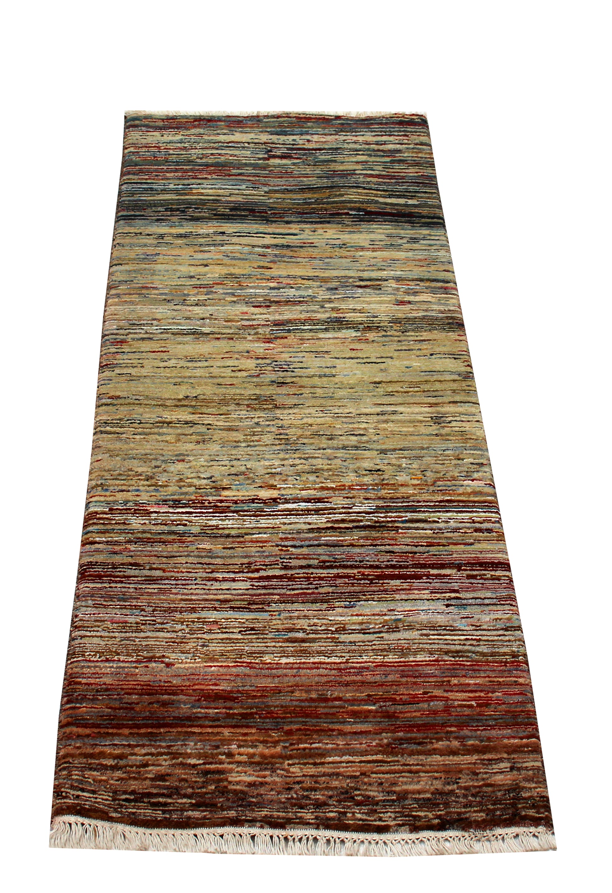 Hand Knotted Striped Modern Rug - Multicolor Grass-Inspired 2x6.6 Feet 