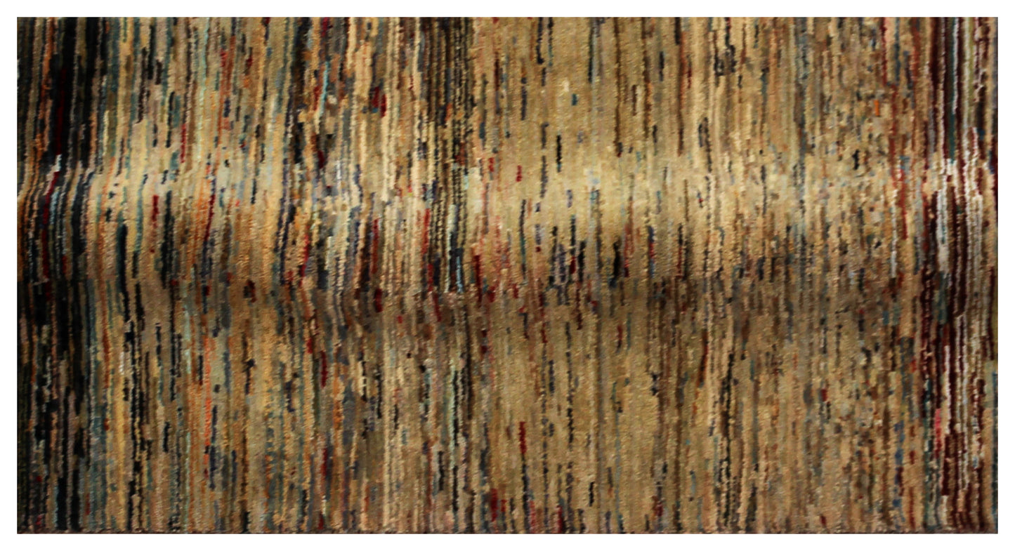 Hand Knotted Striped Modern Rug - Multicolor Grass-Inspired 2x6.6 Feet 