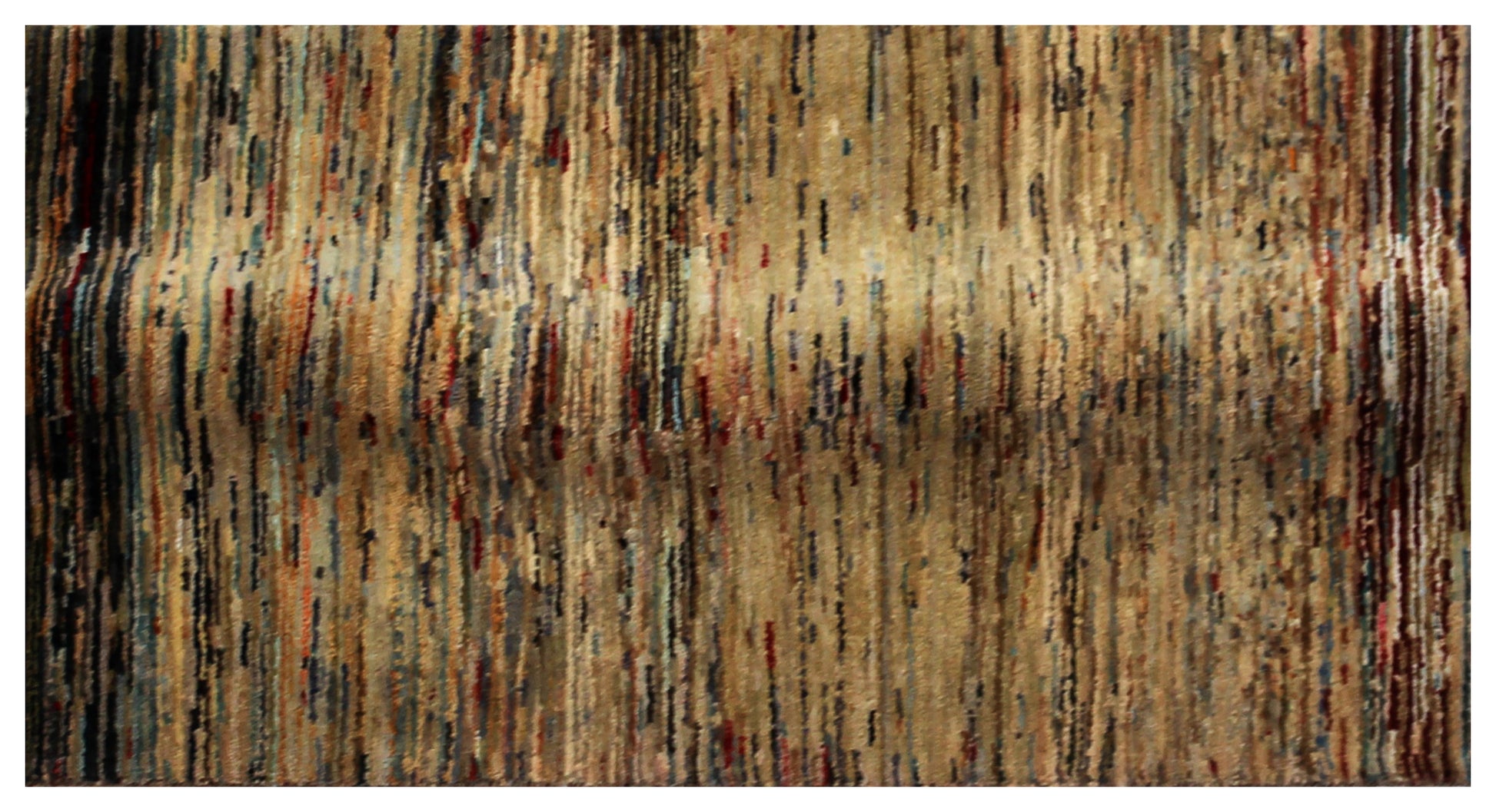 Hand Knotted Striped Modern Rug - Multicolor Grass-Inspired 2x6.6 Feet 