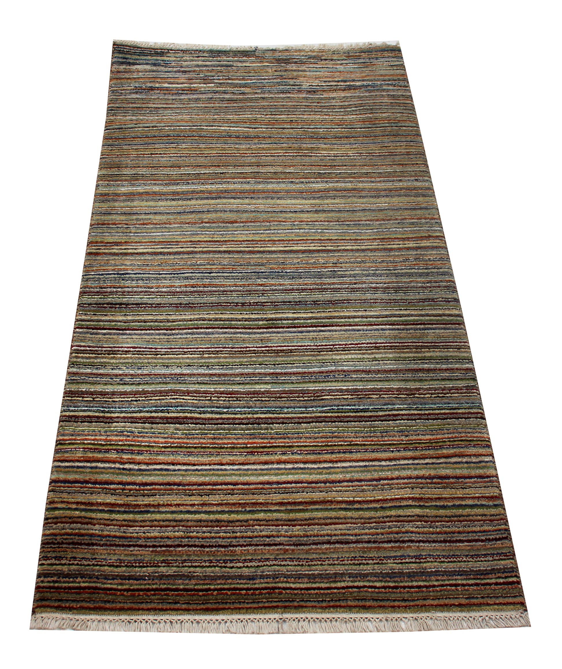 Hand Knotted Striped Modern Transitional Rug - Earth Tones Runner 