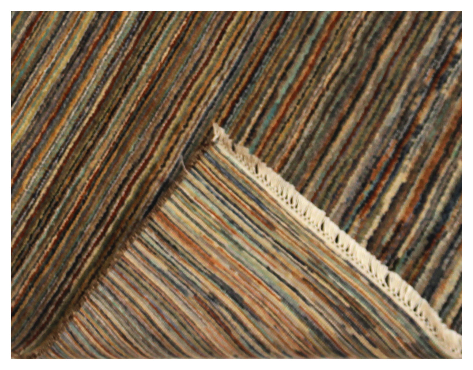 Hand Knotted Striped Modern Transitional Rug - Earth Tones Runner 