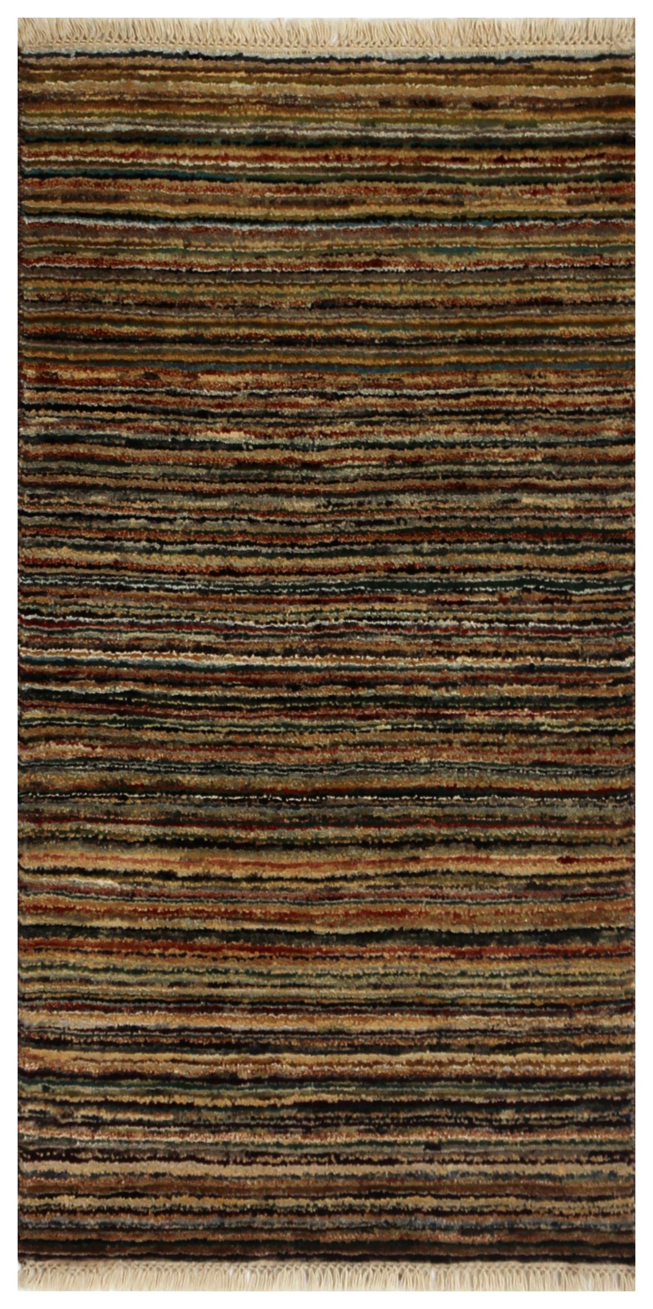 Hand Knotted Striped Modern Transitional Rug - Earth Tones Runner 