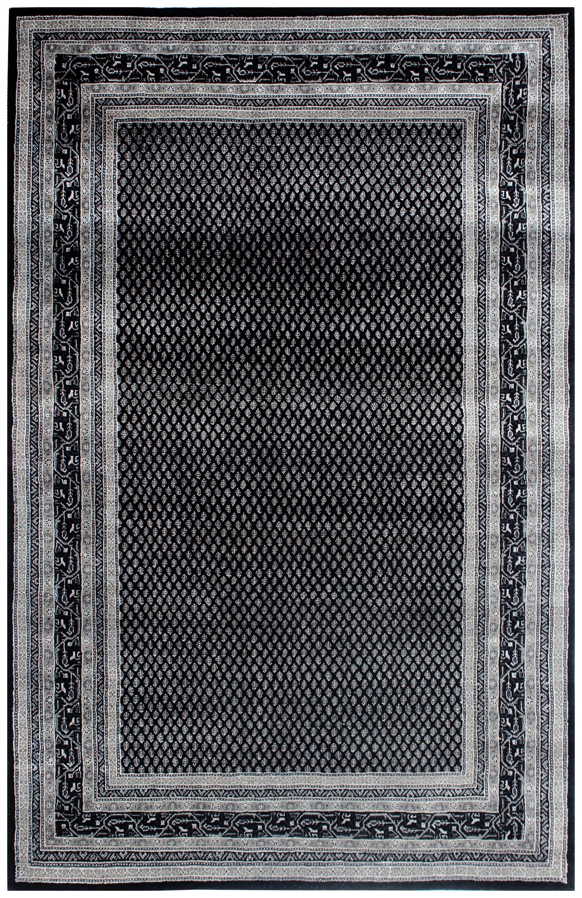 Hand Knotted Traditional Black Charcoal Rug - Premium Wool 70 KPSI 