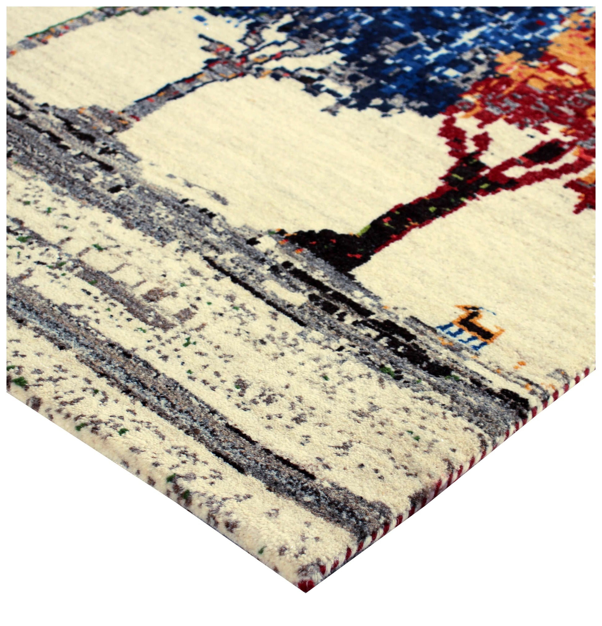 Hand Knotted Tree Landscape Rug - Ivory Multi Color Natural Wool Area 6.6x10 Rug
