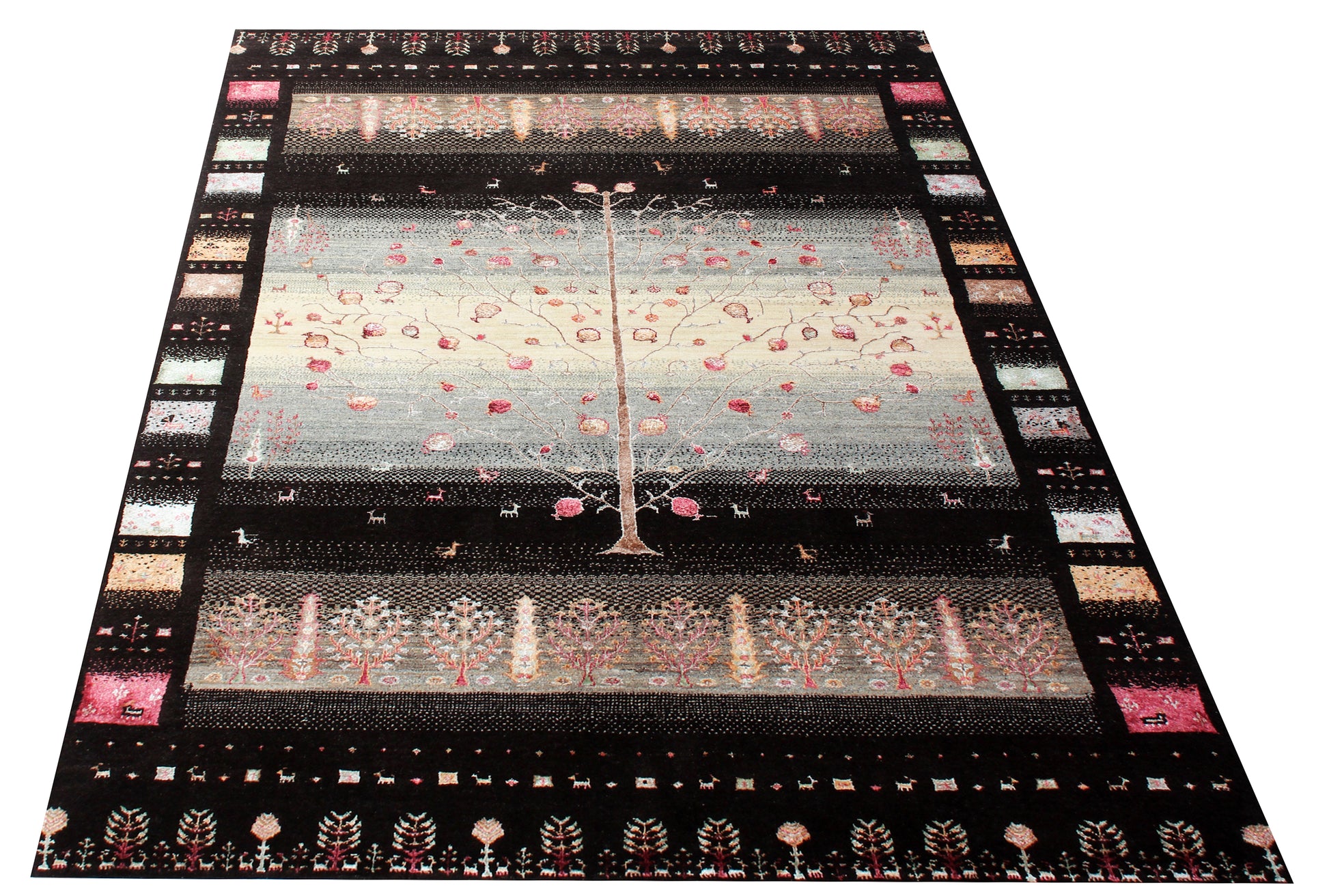 Hand Knotted Tree of Life 6.6X10 Rug - Black Multi Color Natural Wool Area Rug 
