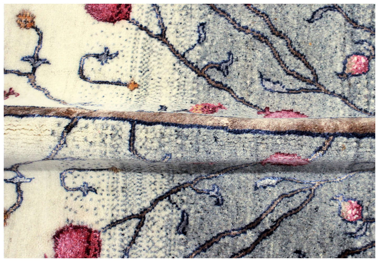 Hand Knotted Tree of Life Rug - Ivory Grey Maroon Natural Wool 8X12 Area Rug 