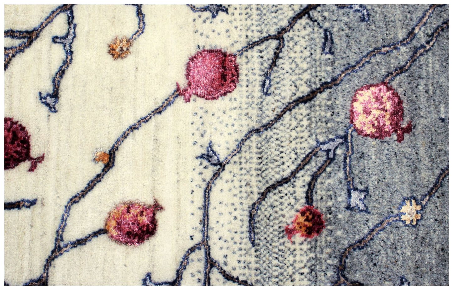 Hand Knotted Tree of Life Rug - Ivory Grey Maroon Natural Wool 8X12 Area Rug 