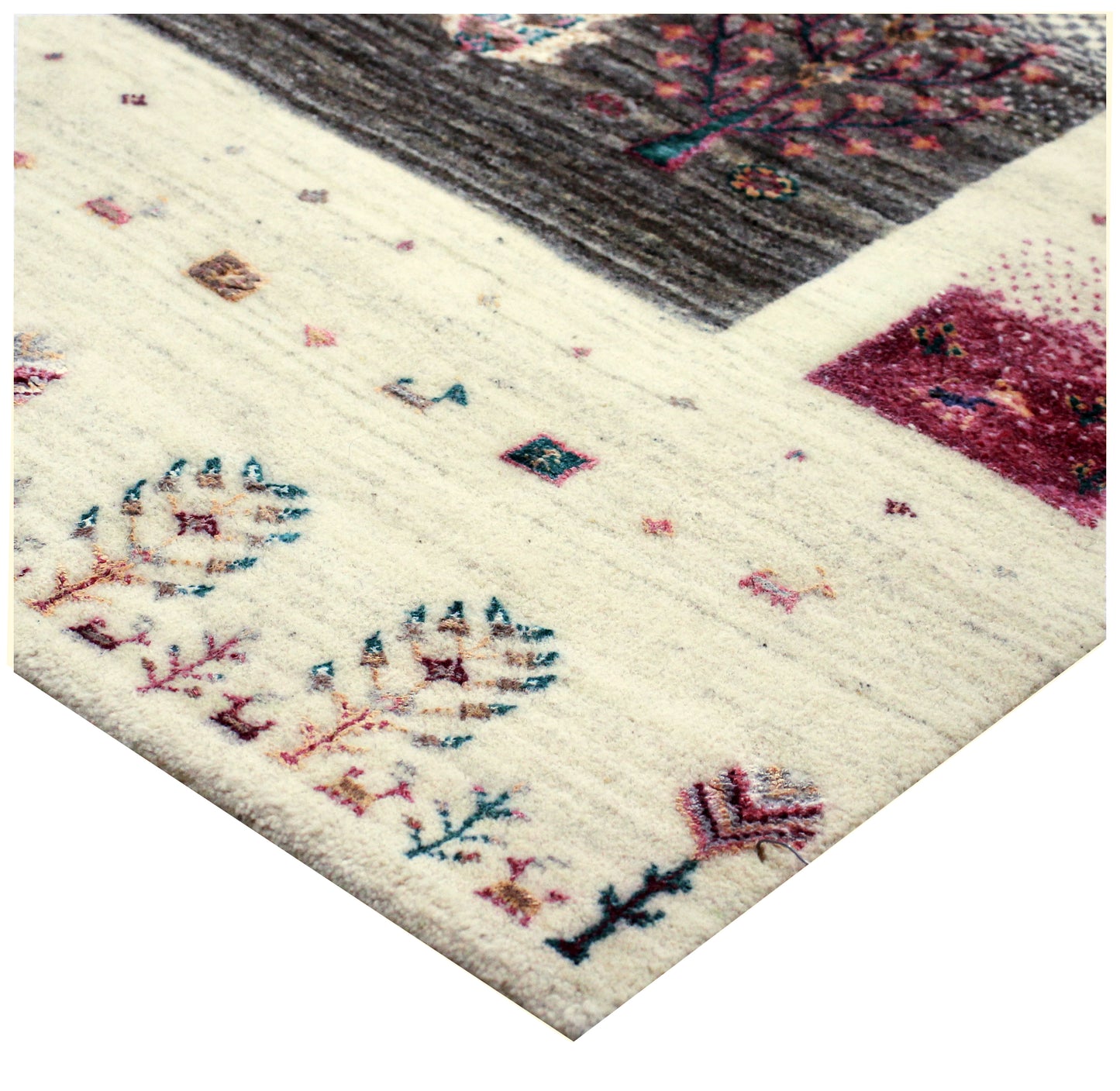 Hand Knotted Tree of Life Rug - Ivory Grey Maroon Natural Wool 8X12 Area Rug 