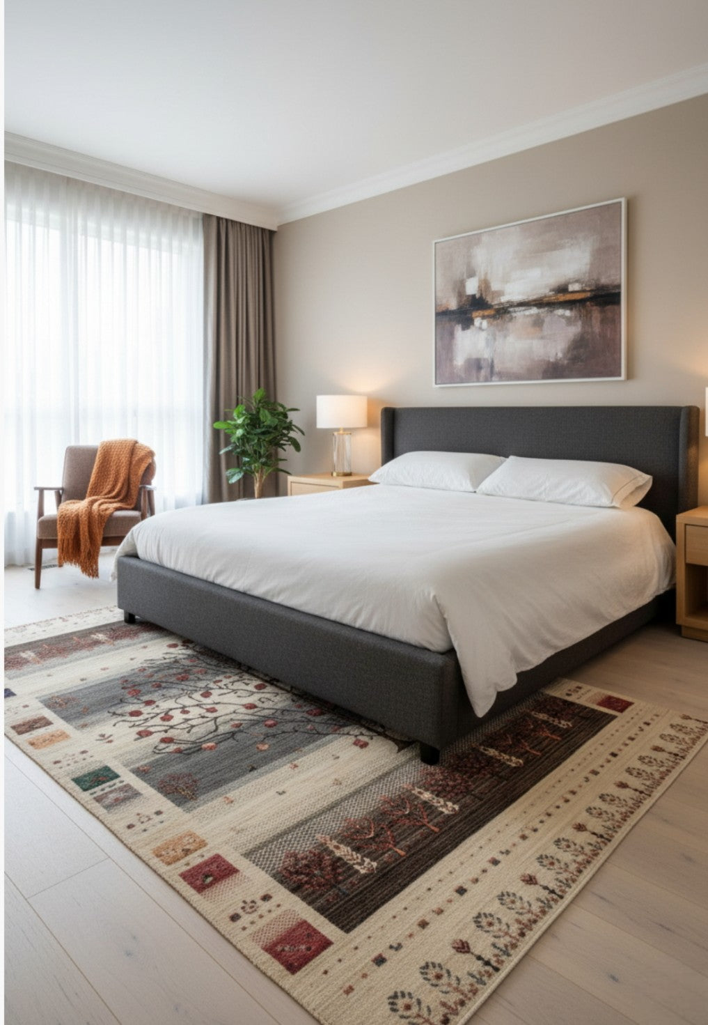 Hand Knotted Tree of Life Rug - Ivory Grey Maroon Natural Wool 8X12 Area Rug 