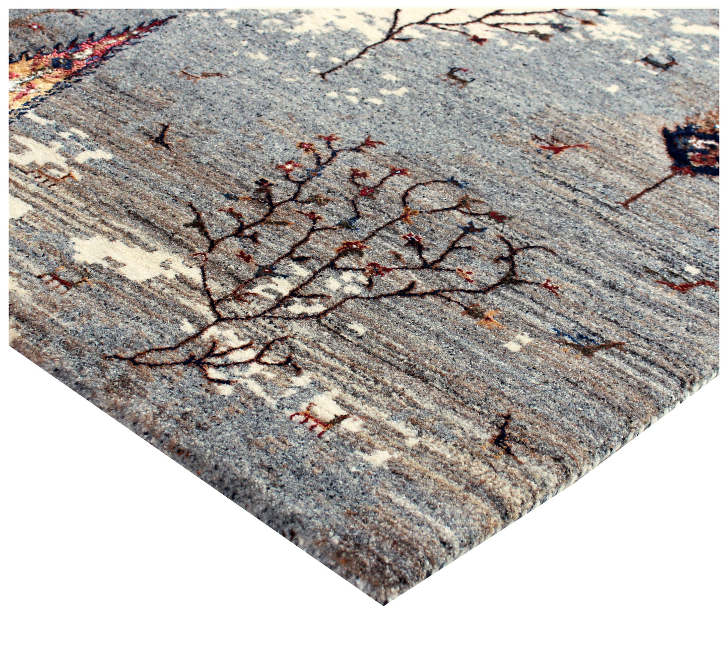 Hand Knotted Tree of Life Rug - Ivory Grey Natural Wool 5.6X8 Area Rug 